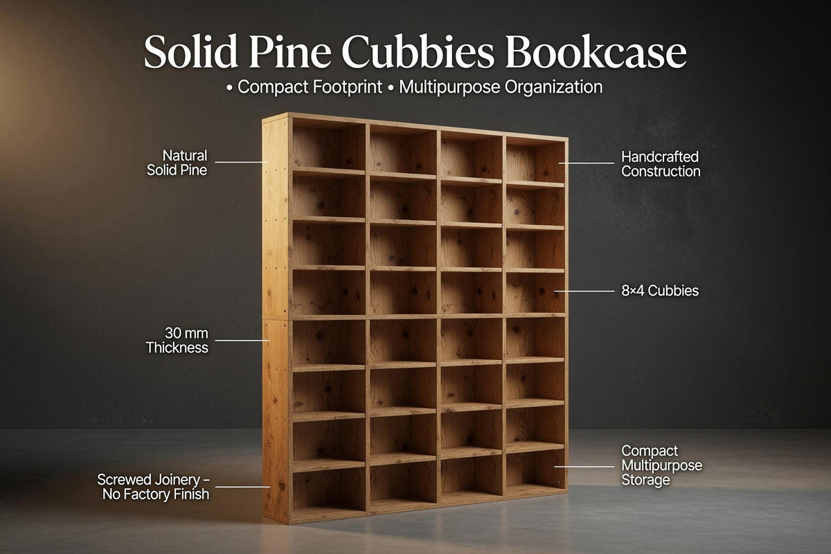 Wooden Bookshelf with Multiple Shelves — Natural pine 8x4