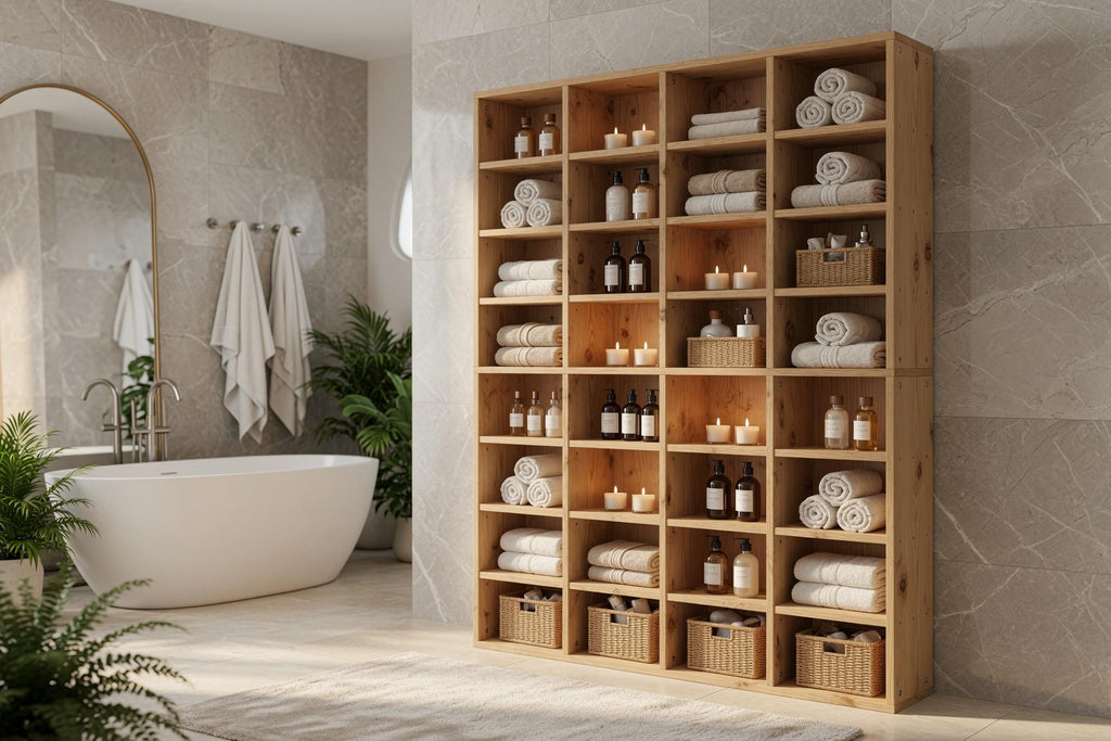 Wooden Bookshelf with Multiple Shelves — Natural pine 8x4