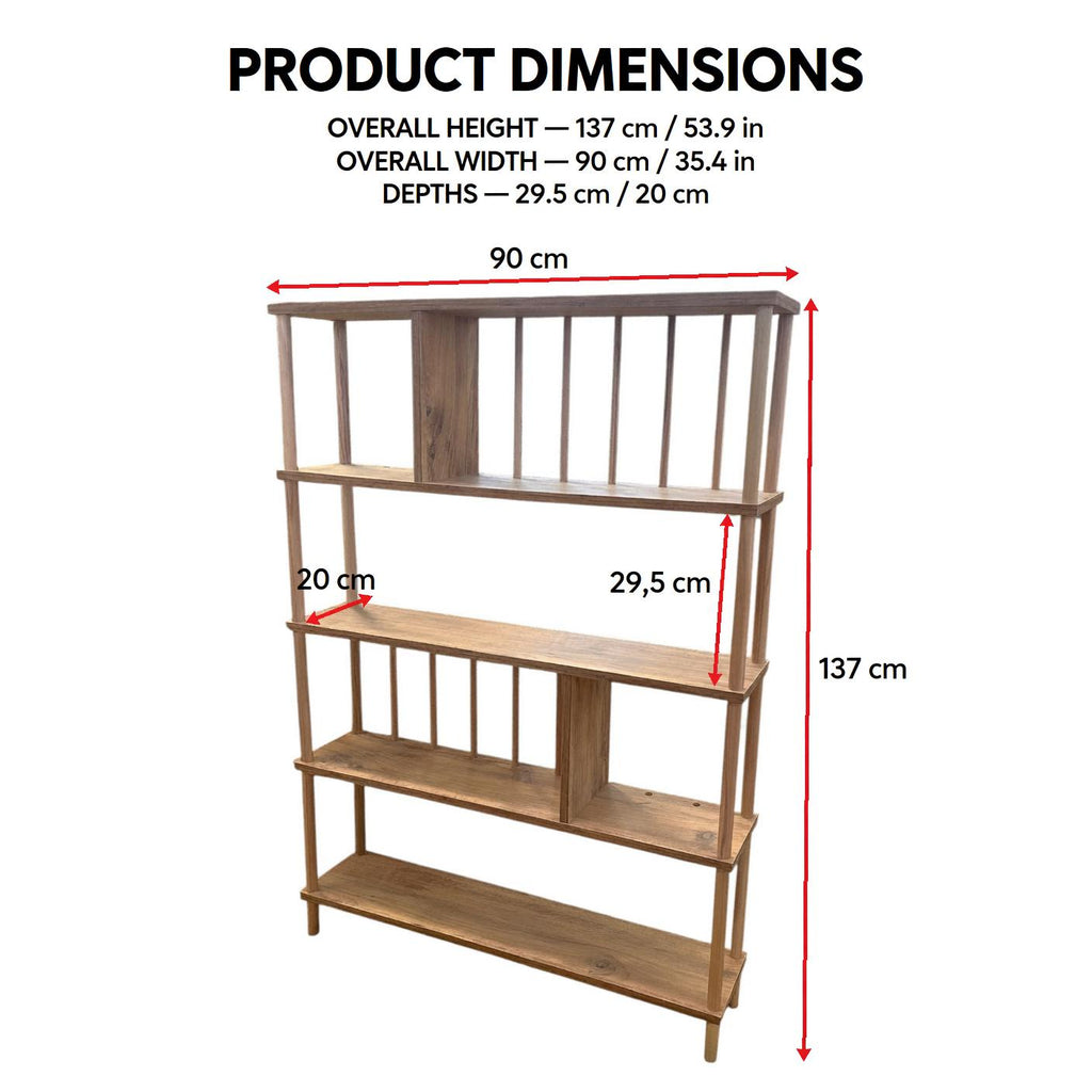 Handmade Solid Pine Bookcase with Vertical Rod Design