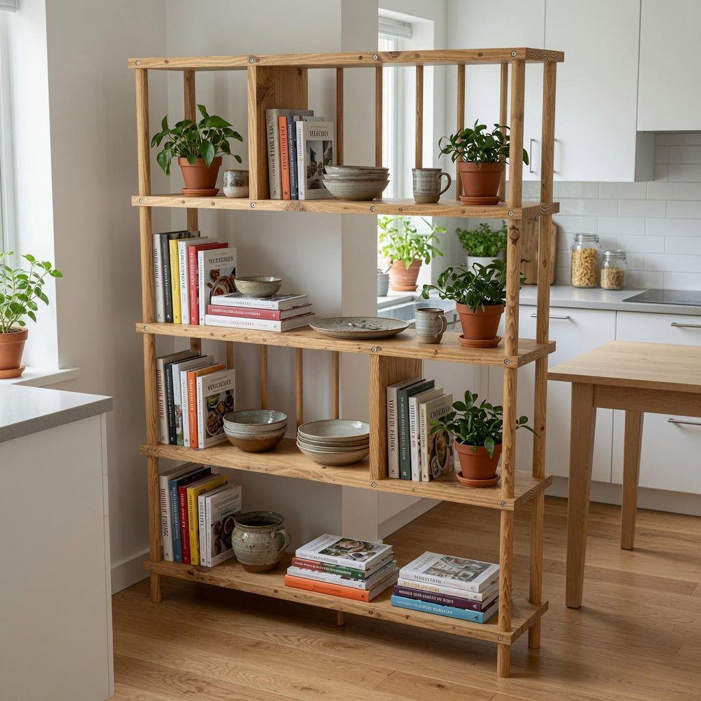 Handmade Solid Pine Bookcase with Vertical Rod Design