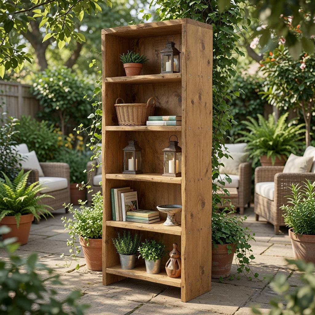 Solid Pine 5-Shelf Bookshelf, Natural Rustic Minimalist Storage Rack