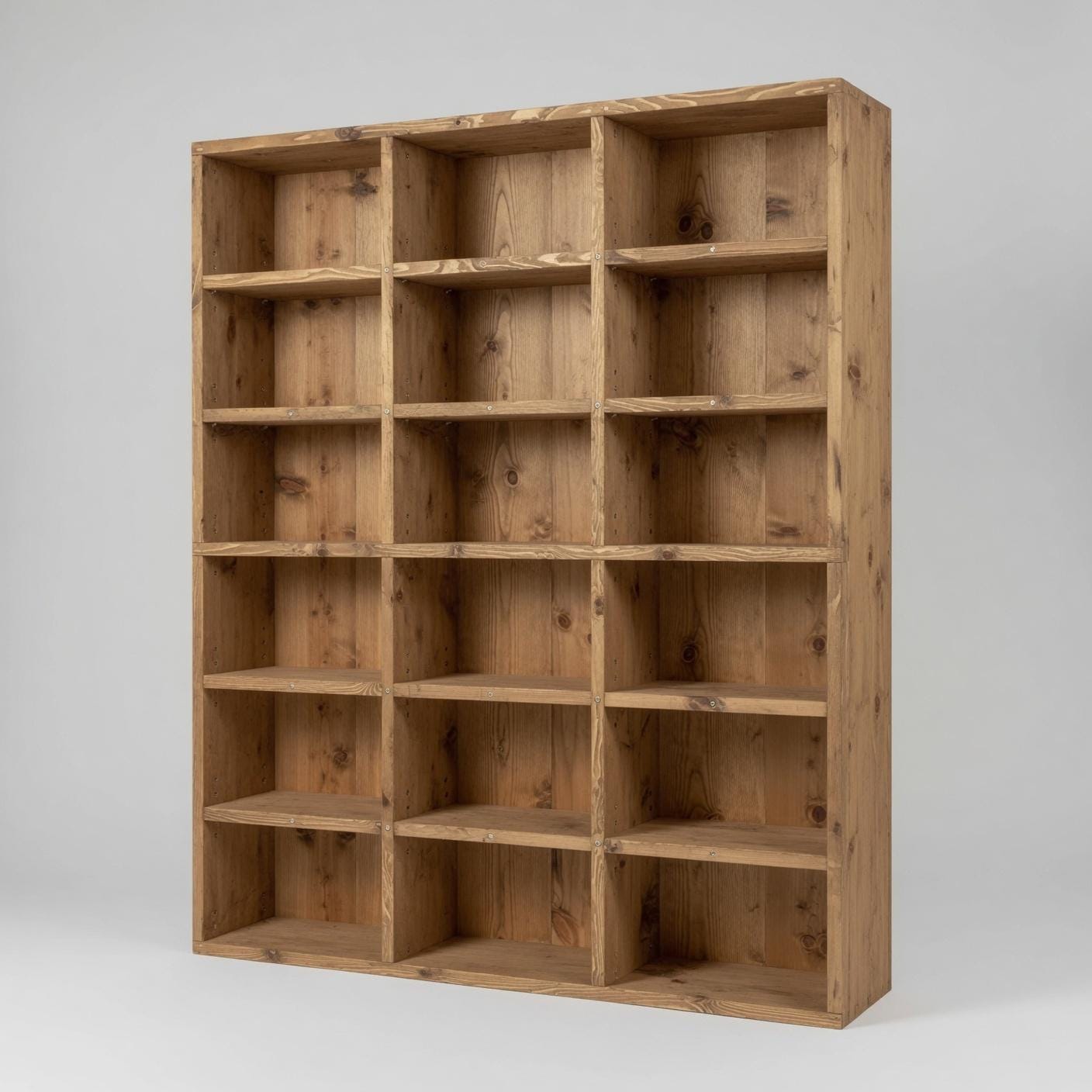 Solid Pine Wood Bookshelf, Rustic Multi-Shelf Storage Rack, Natural Modern Furniture