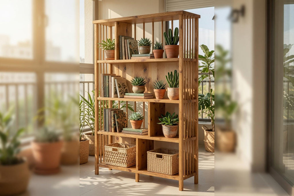 Natural Pine Bookshelf, Rustic Modern Storage Rack, Living Room Office Furniture