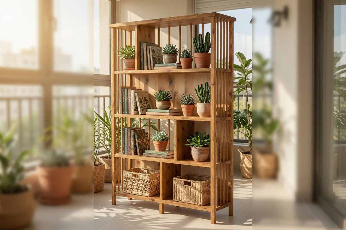 Natural Pine Bookshelf, Rustic Modern Storage Rack, Living Room Office Furniture
