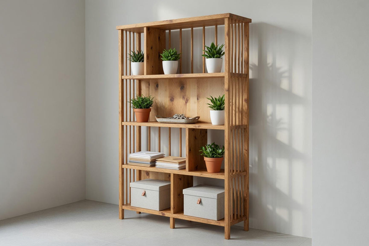 Natural Pine Bookshelf, Rustic Modern Storage Rack, Living Room Office Furniture