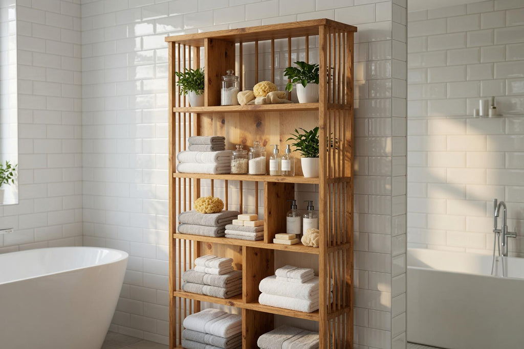 Natural Pine Bookshelf, Rustic Modern Storage Rack, Living Room Office Furniture