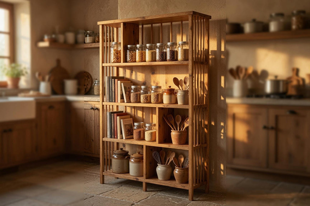 Natural Pine Bookshelf, Rustic Modern Storage Rack, Living Room Office Furniture