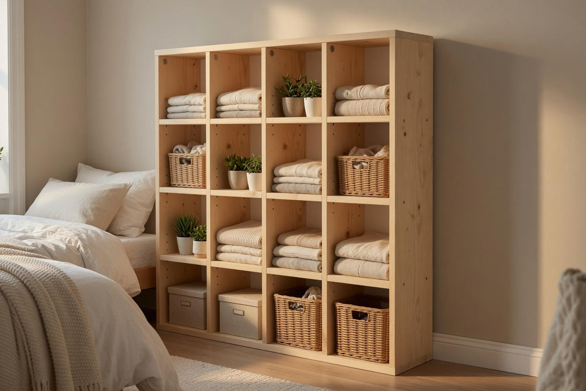 Natural Pine Bookshelf, Rustic Modern Storage Rack, Living Room Office Furniture