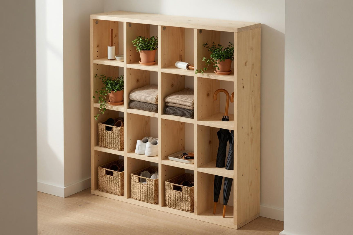 Natural Pine Bookshelf, Rustic Modern Storage Rack, Living Room Office Furniture