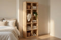 Natural Pine Bookshelf, Rustic Modern 5x2 Shelving Unit, Living Room Storage Rack