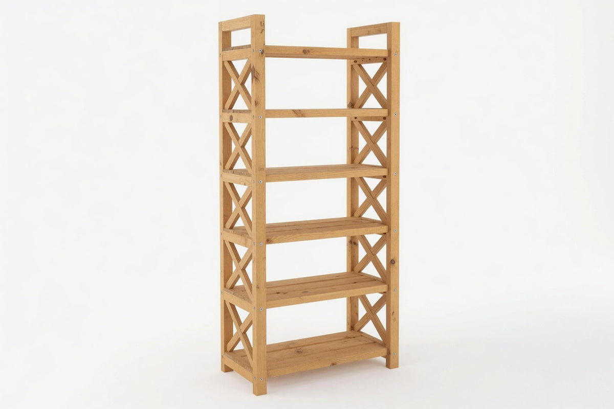 Natural Pine Wood Bookshelf, Rustic Modern 5-Shelf Storage Rack