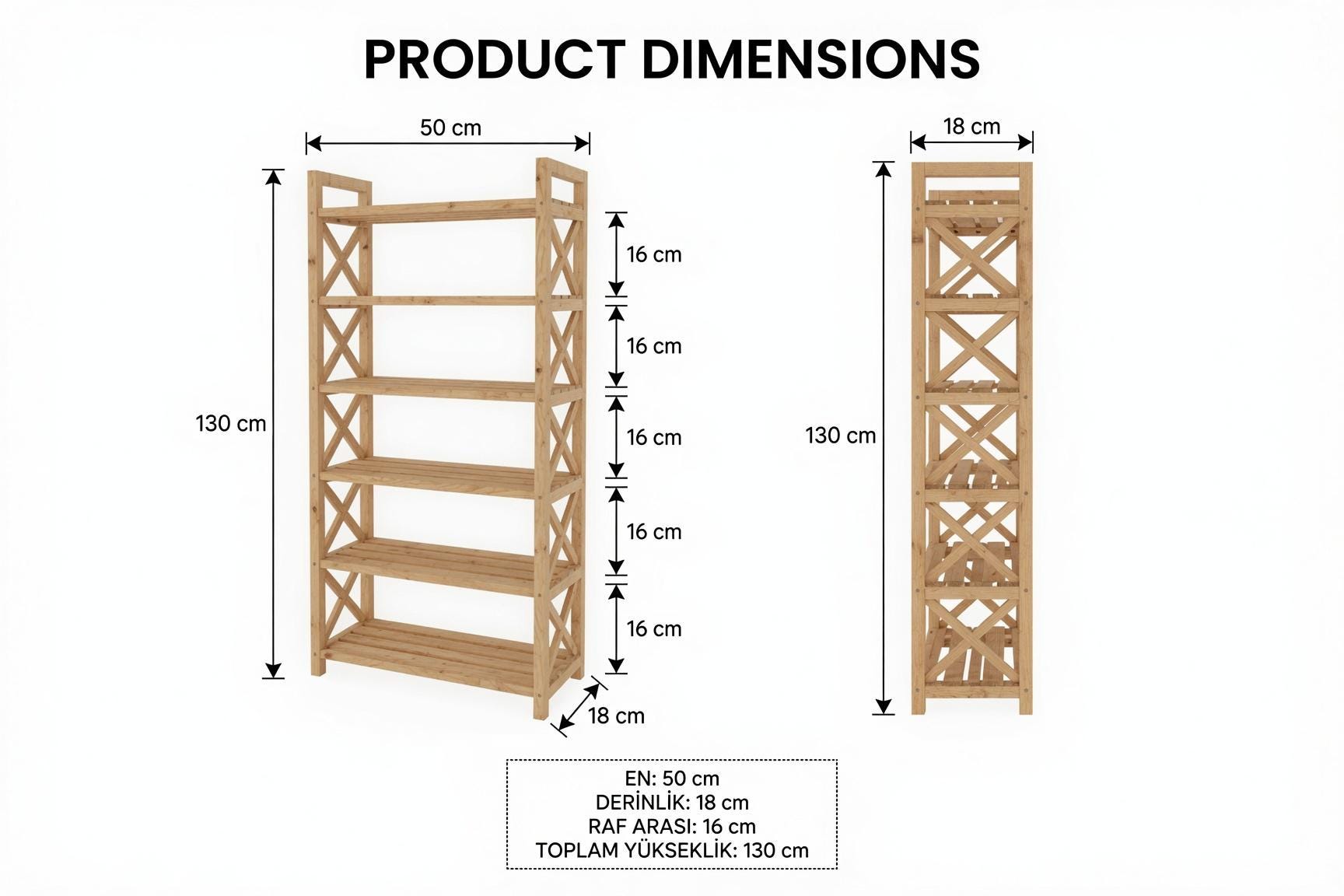 Natural Pine Wood Bookshelf, Rustic Modern 5-Shelf Storage Rack