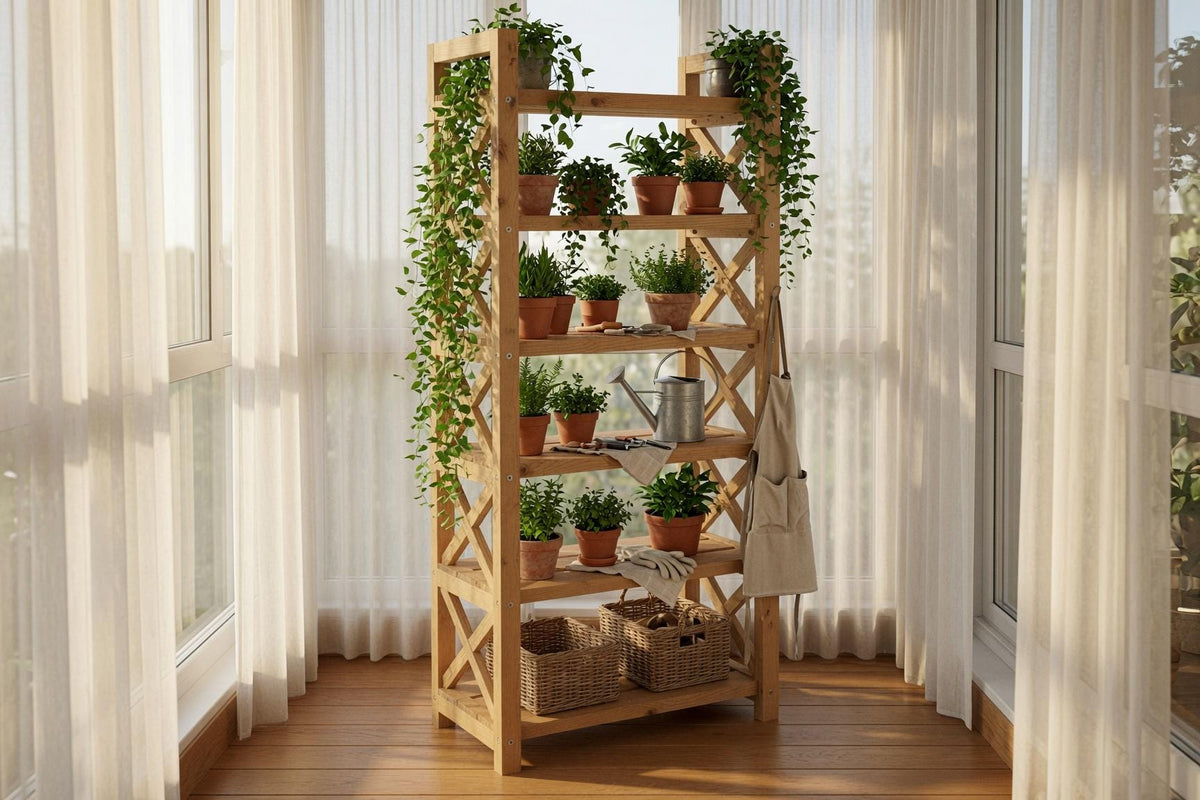 Natural Pine Wood Bookshelf, Rustic Modern 5-Shelf Storage Rack