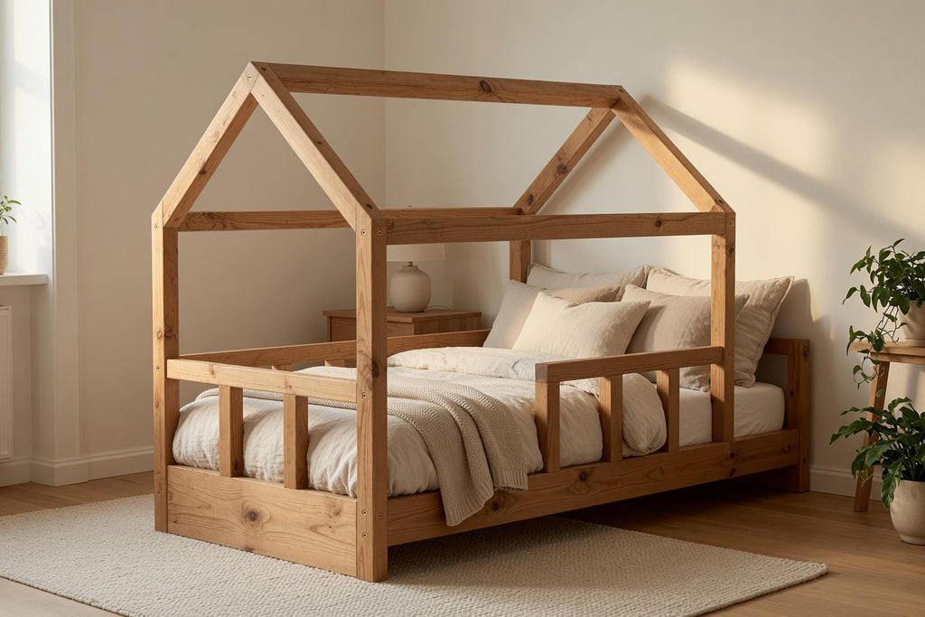 Solid Pine House Bed Frame for Kids | Montessori Floor Bed (141x71x112 cm)