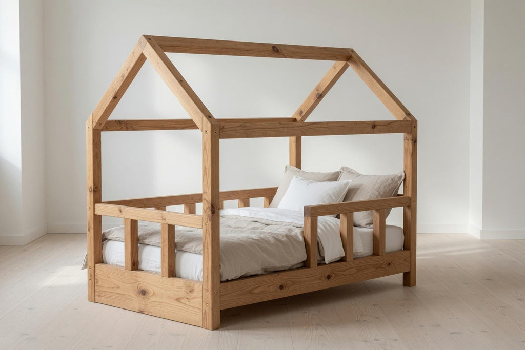 Solid Pine House Bed Frame for Kids | Montessori Floor Bed (141x71x112 cm)