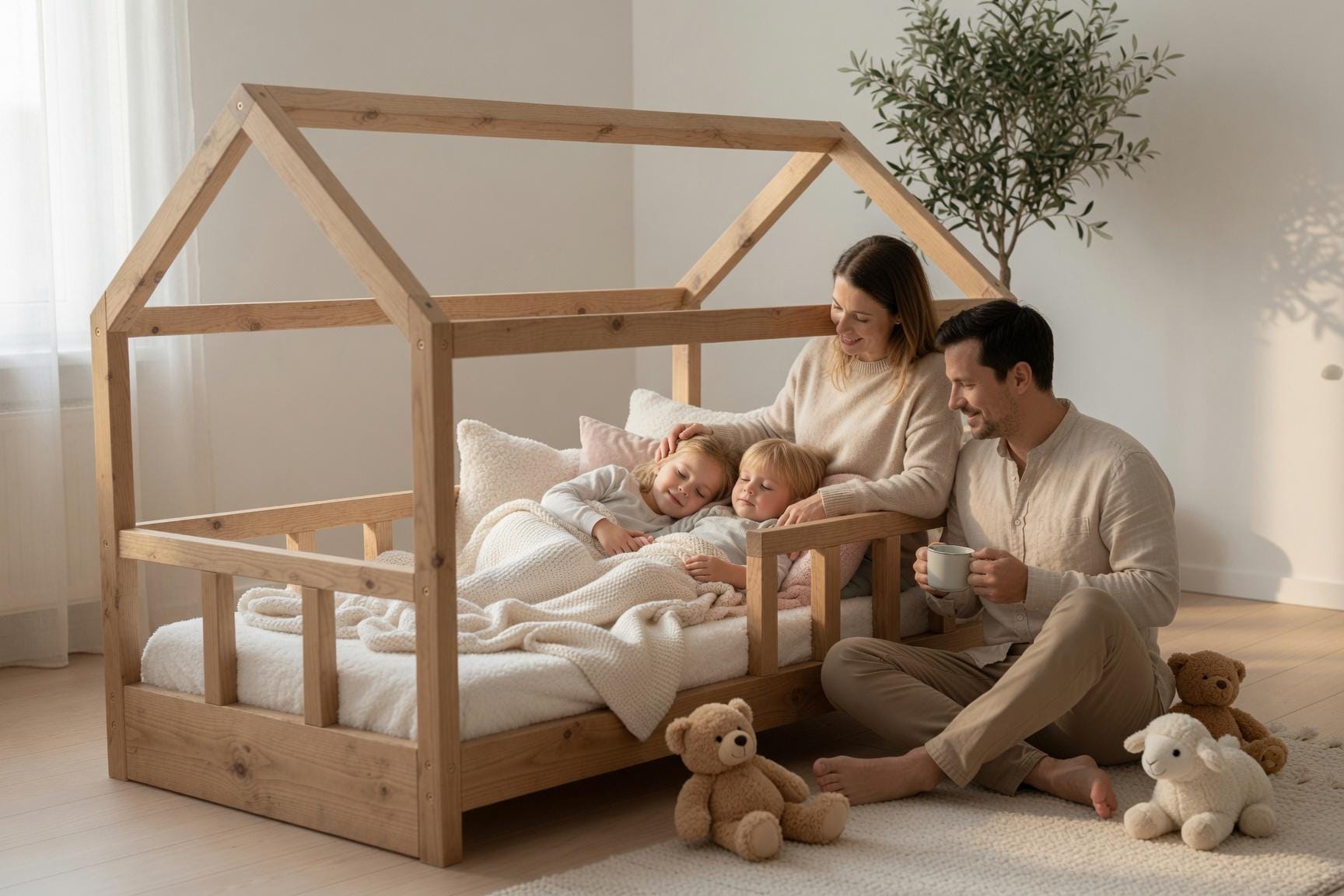 Solid Pine House Bed Frame for Kids | Montessori Floor Bed (141x71x112 cm)