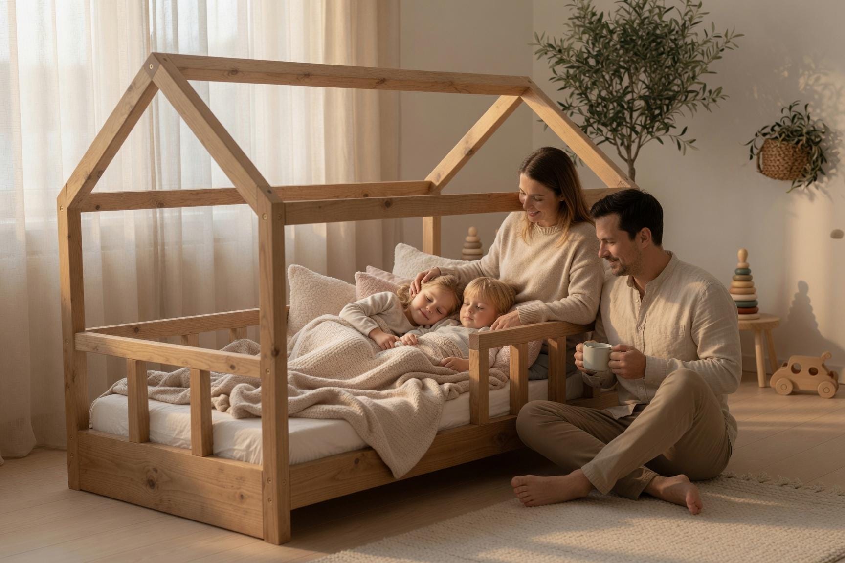 Solid Pine House Bed Frame for Kids | Montessori Floor Bed (141x71x112 cm)