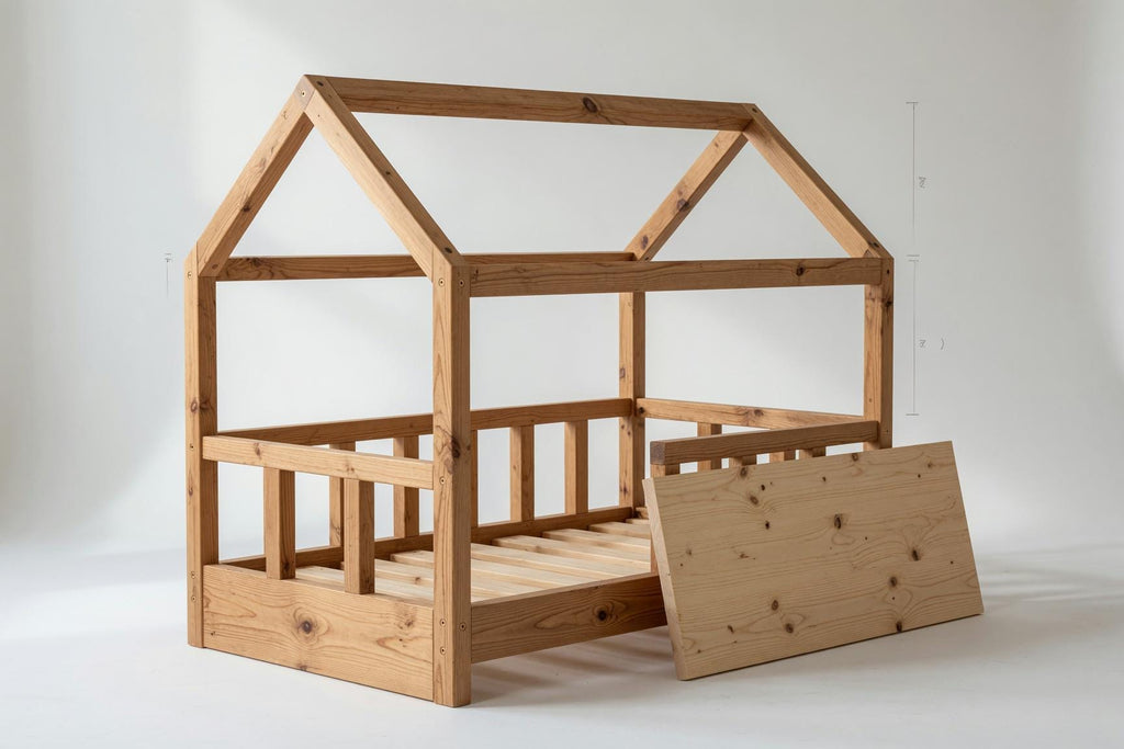 Solid Pine House Bed Frame for Kids | Montessori Floor Bed (141x71x112 cm)