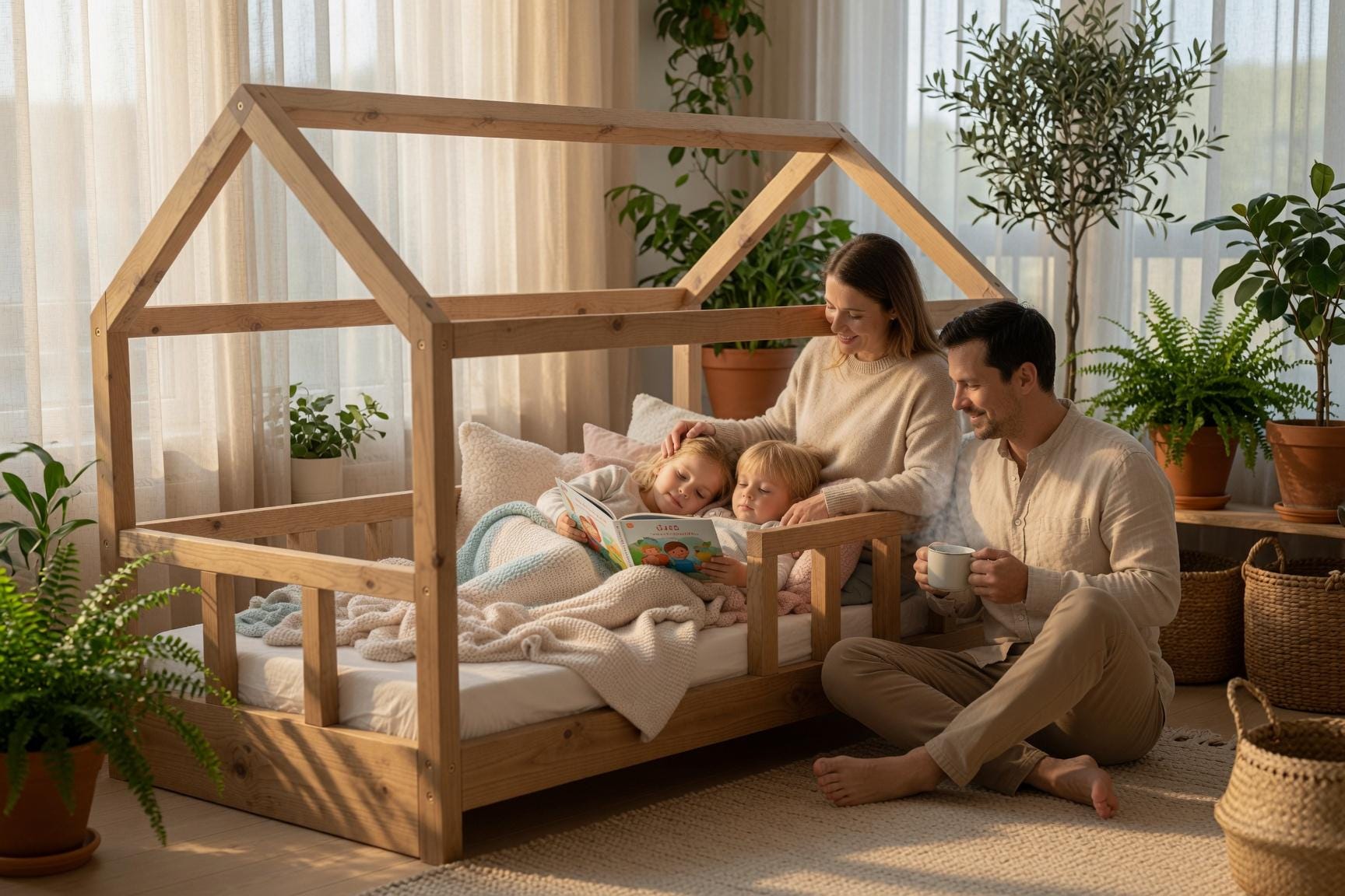 Solid Pine House Bed Frame for Kids | Montessori Floor Bed (141x71x112 cm)