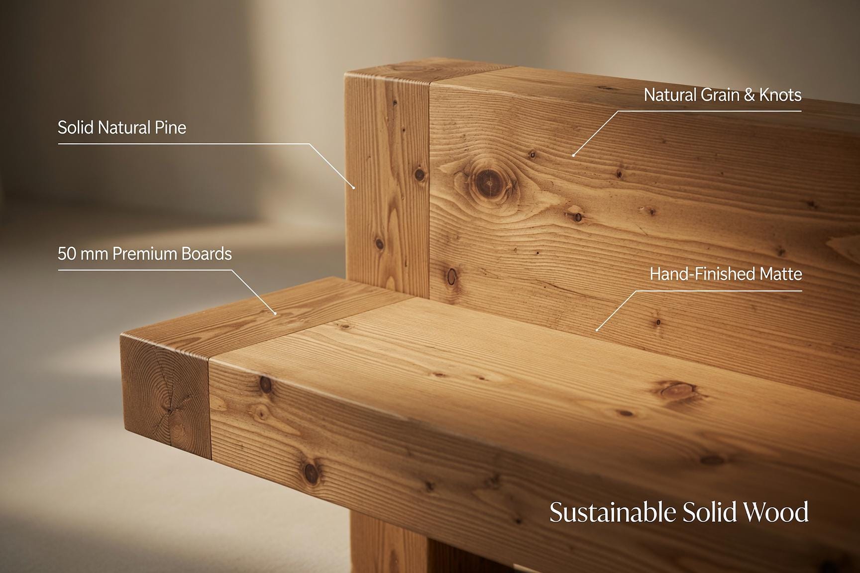Solid Pine Platform Bed | Thick 50mm Wood, Handcrafted Rustic Frame, Flat-Pack Design