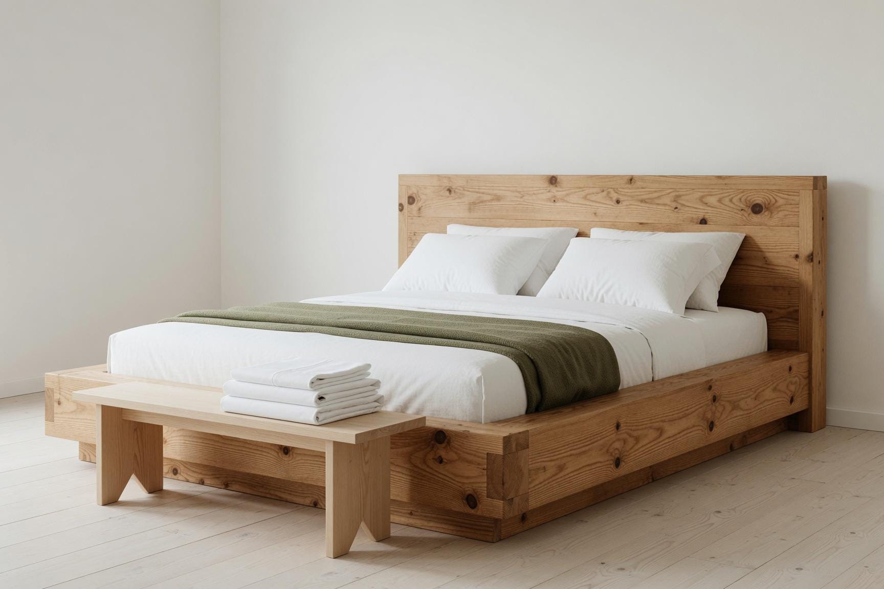 Solid Pine Platform Bed | Thick 50mm Wood, Handcrafted Rustic Frame, Flat-Pack Design