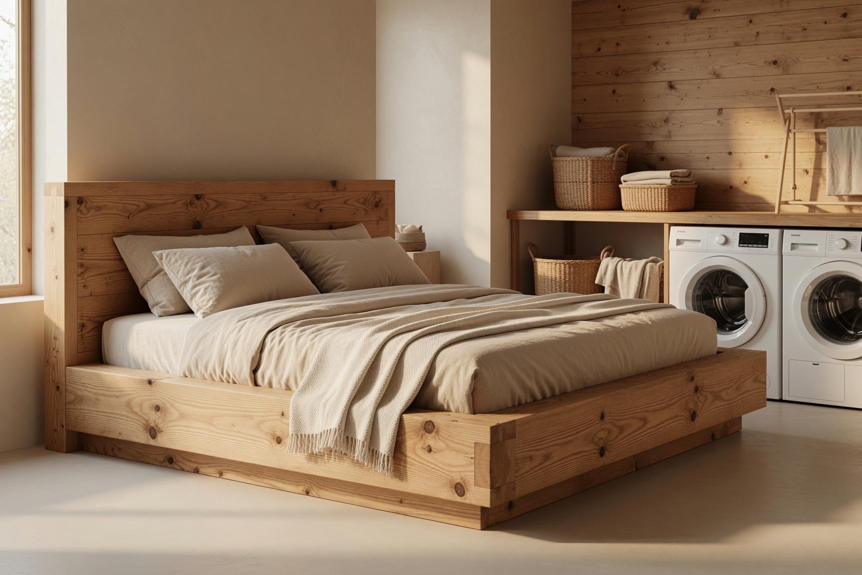 Solid Pine Platform Bed | Thick 50mm Wood, Handcrafted Rustic Frame, Flat-Pack Design