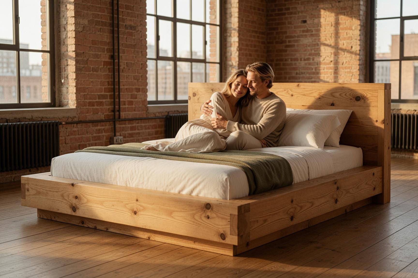 Solid Pine Platform Bed | Thick 50mm Wood, Handcrafted Rustic Frame, Flat-Pack Design