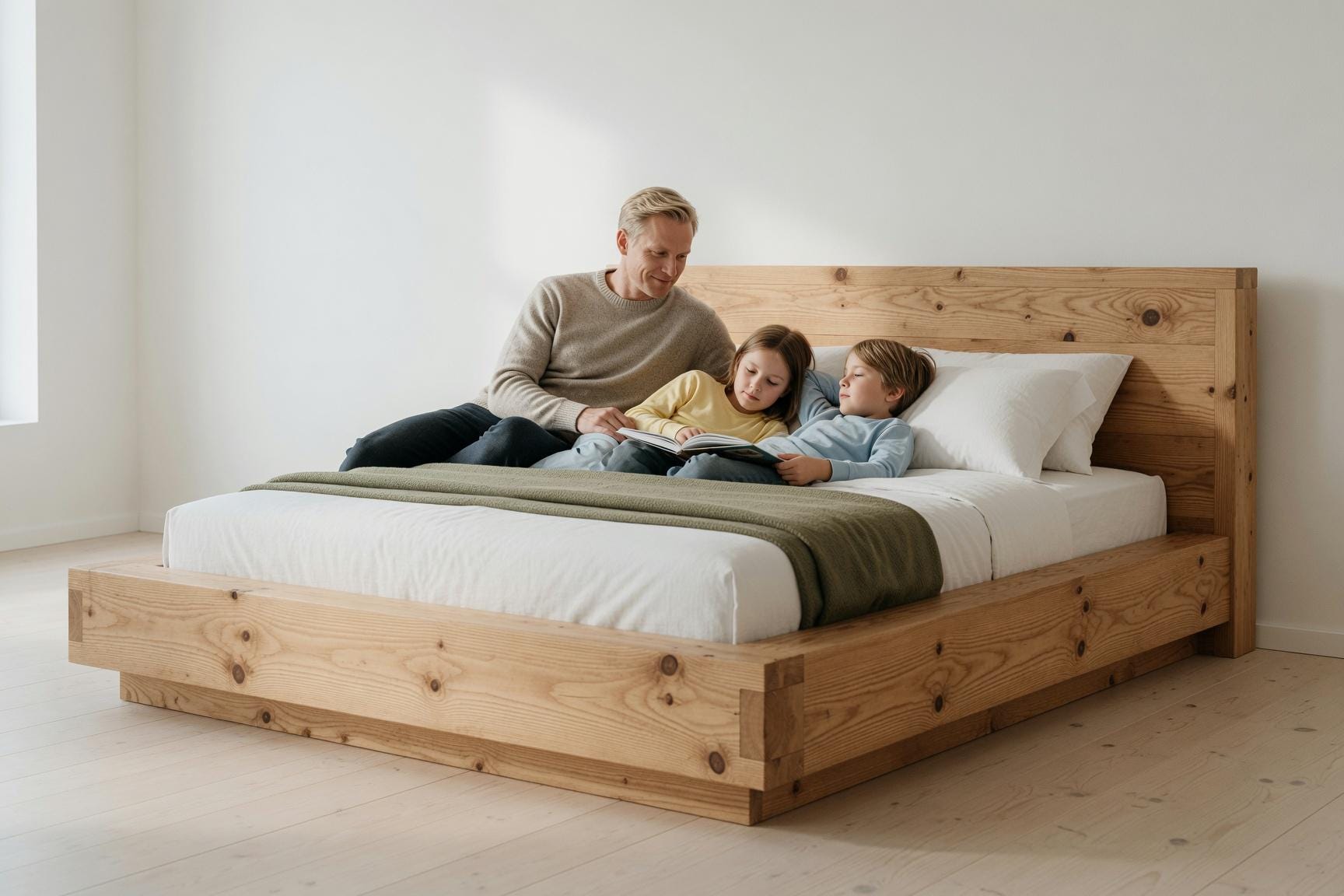 Solid Pine Platform Bed | Thick 50mm Wood, Handcrafted Rustic Frame, Flat-Pack Design