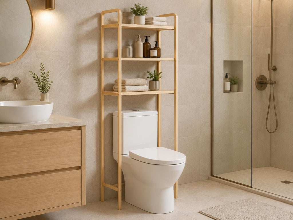 Natural Pine Wood Over Toilet Shelf Unit