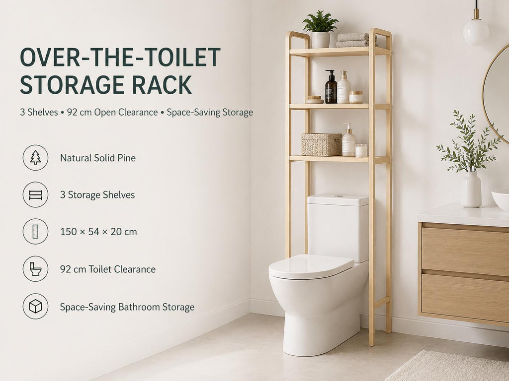 Natural Pine Wood Over Toilet Shelf Unit