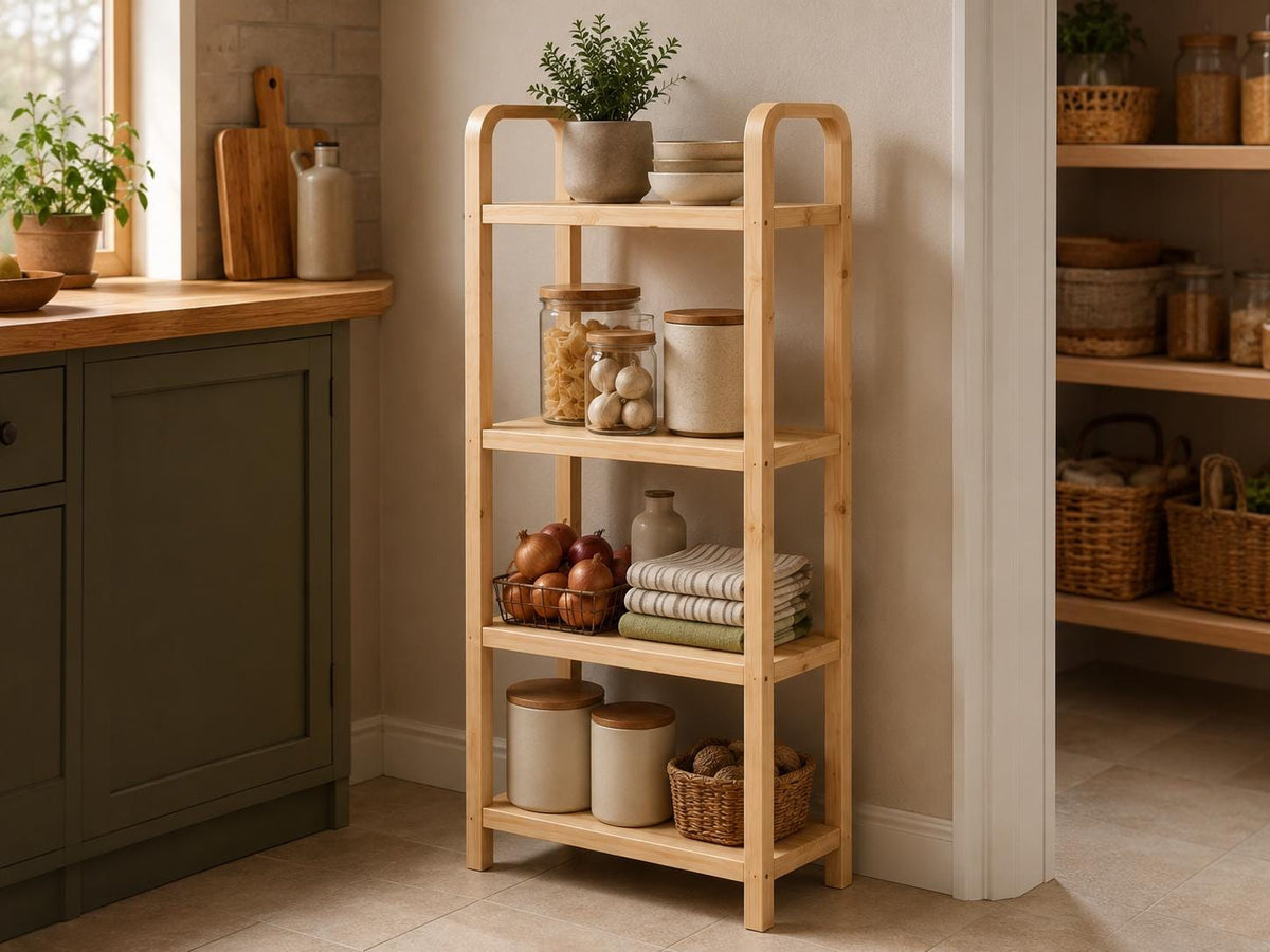 Natural Pine Wood Storage Rack with 4 Tiers