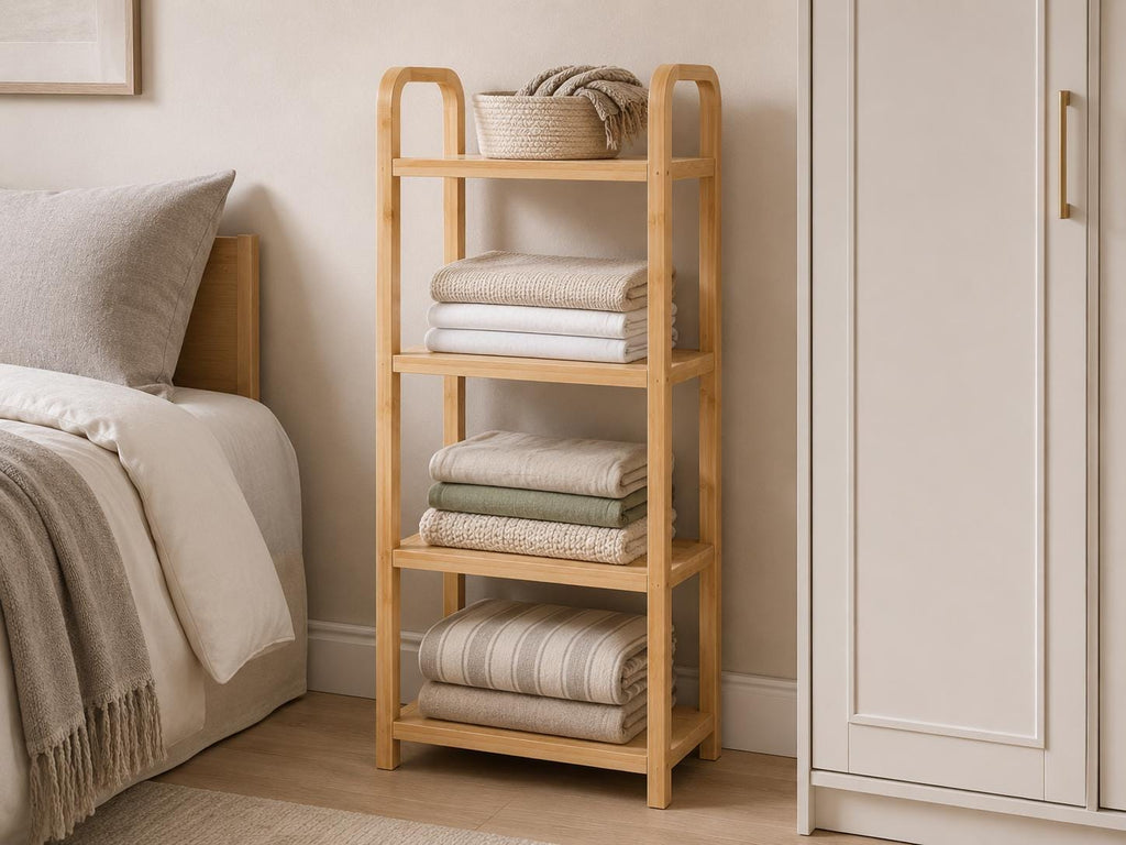 Natural Pine Wood Storage Rack with 4 Tiers
