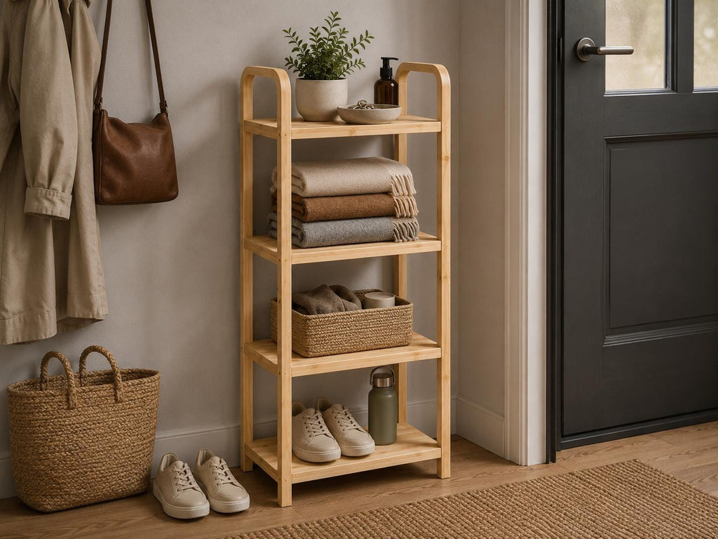 Natural Pine Wood Storage Rack with 4 Tiers