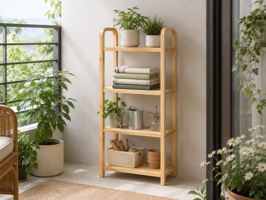 Natural Pine Wood Storage Rack with 4 Tiers