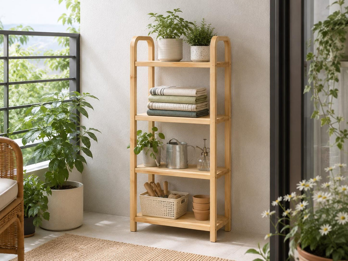 Natural Pine Wood Storage Rack with 4 Tiers