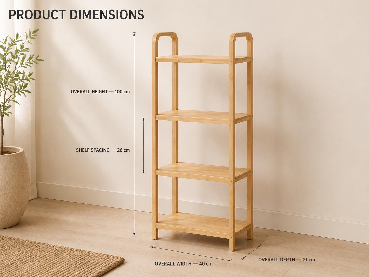 Natural Pine Wood Storage Rack with 4 Tiers