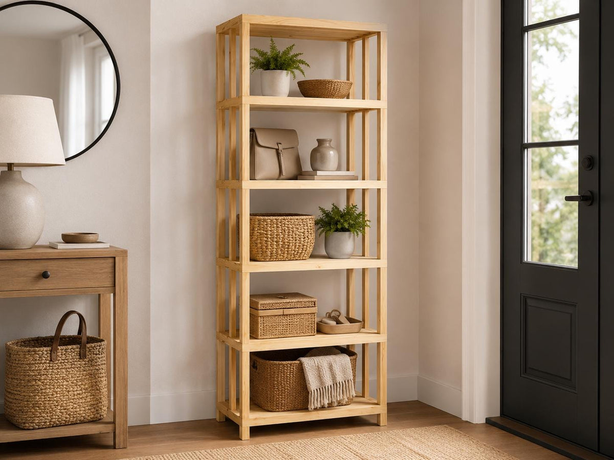 Natural Pine Wood 5-Shelf Bathroom Organizer