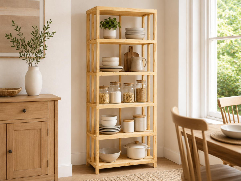 Natural Pine Wood 5-Shelf Bathroom Organizer