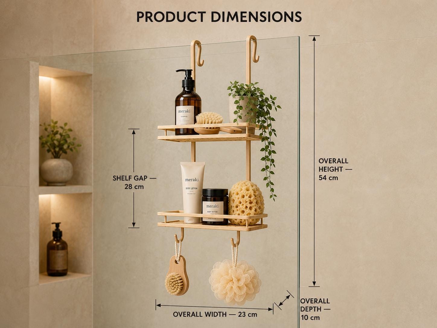 Natural Pine Wood Two-Tier Shower Caddy | Over-Door Bathroom Organizer