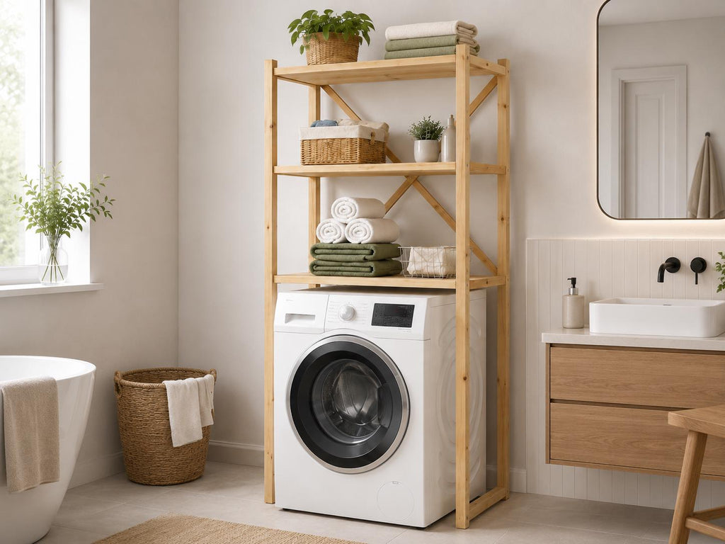 Over-Washer Storage Rack | Natural Solid Pine, 3 Shelves, Space-Saving Utility