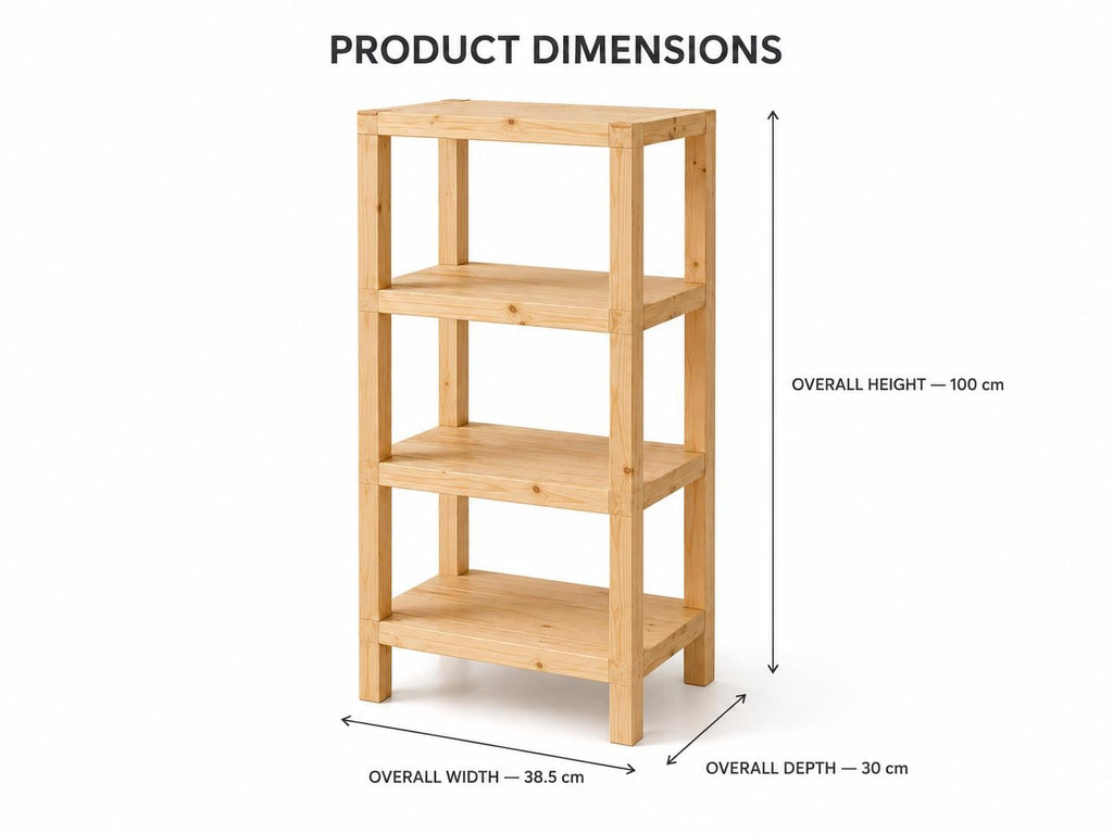 Natural Pine Wood 4-Tier Shelf | Compact Open Storage Rack