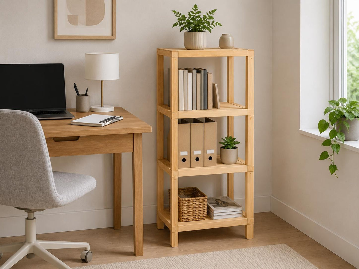 Natural Pine Wood 4-Tier Shelf | Compact Open Storage Rack