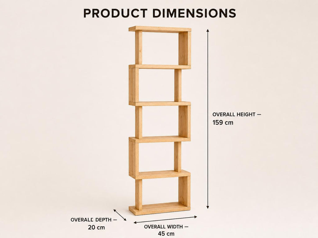 Natural Pine Wood Shelf Unit with Six Shelves