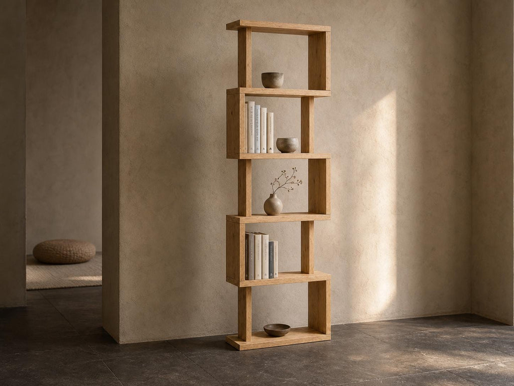 Natural Pine Wood Shelf Unit with Six Shelves