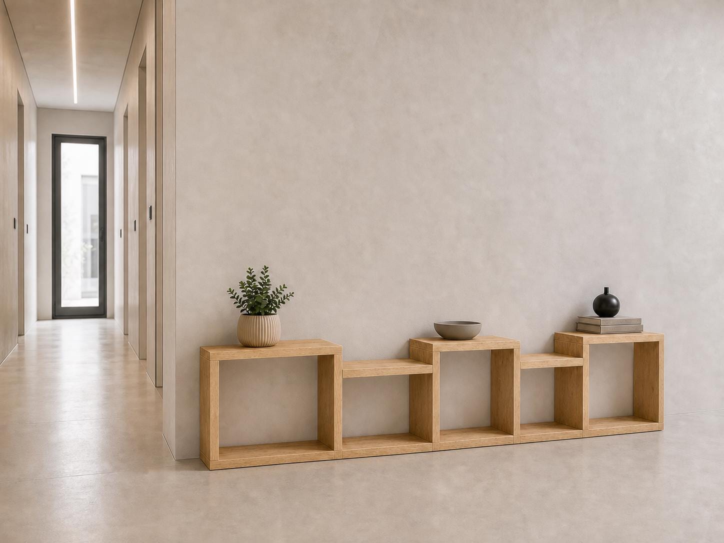 Natural Pine Wood Shelf Unit with Six Shelves