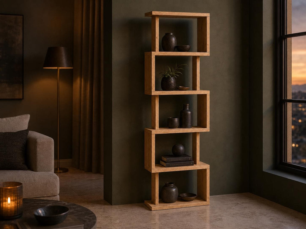 Natural Pine Wood Shelf Unit with Six Shelves