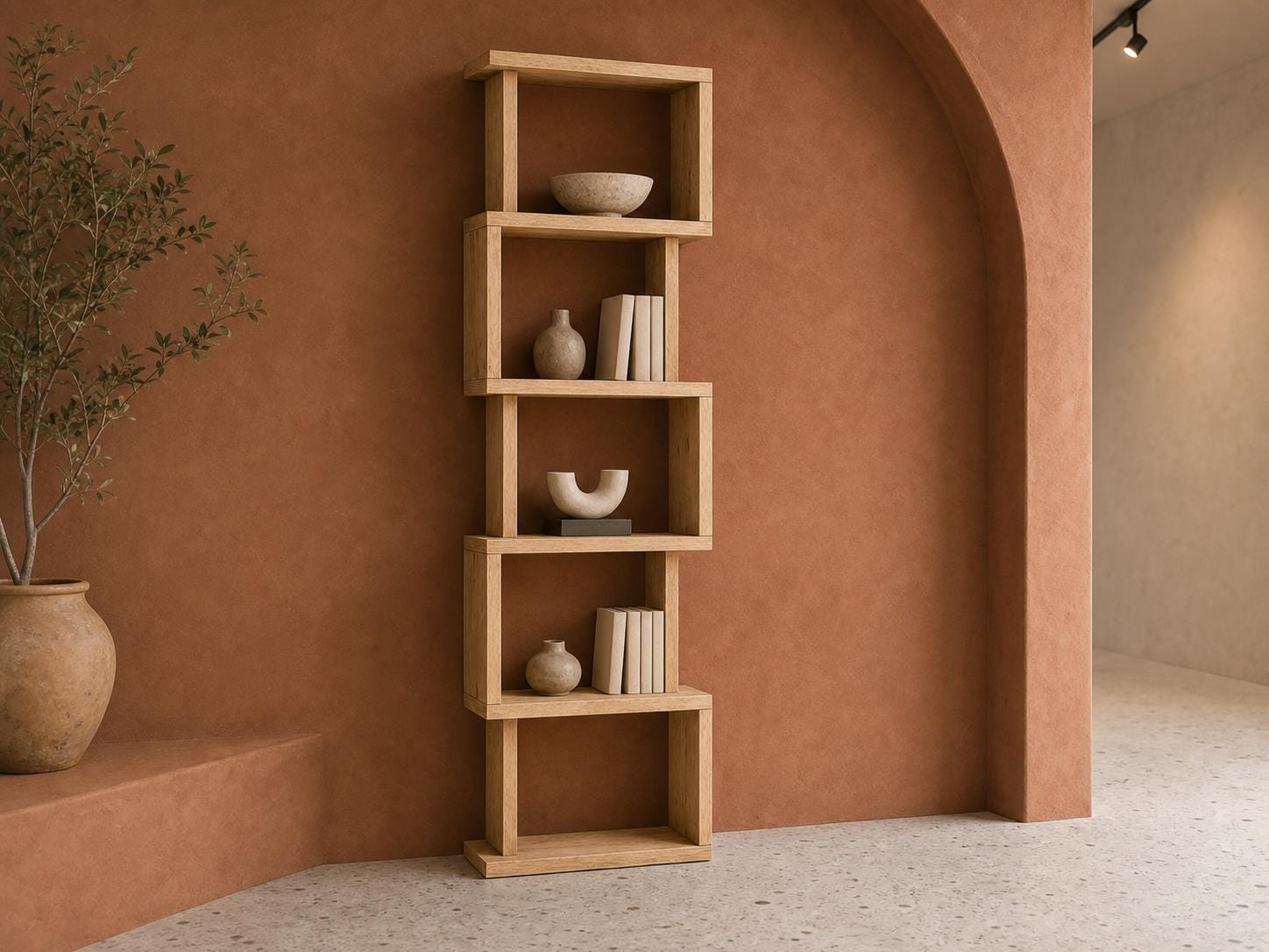 Natural Pine Wood Shelf Unit with Six Shelves