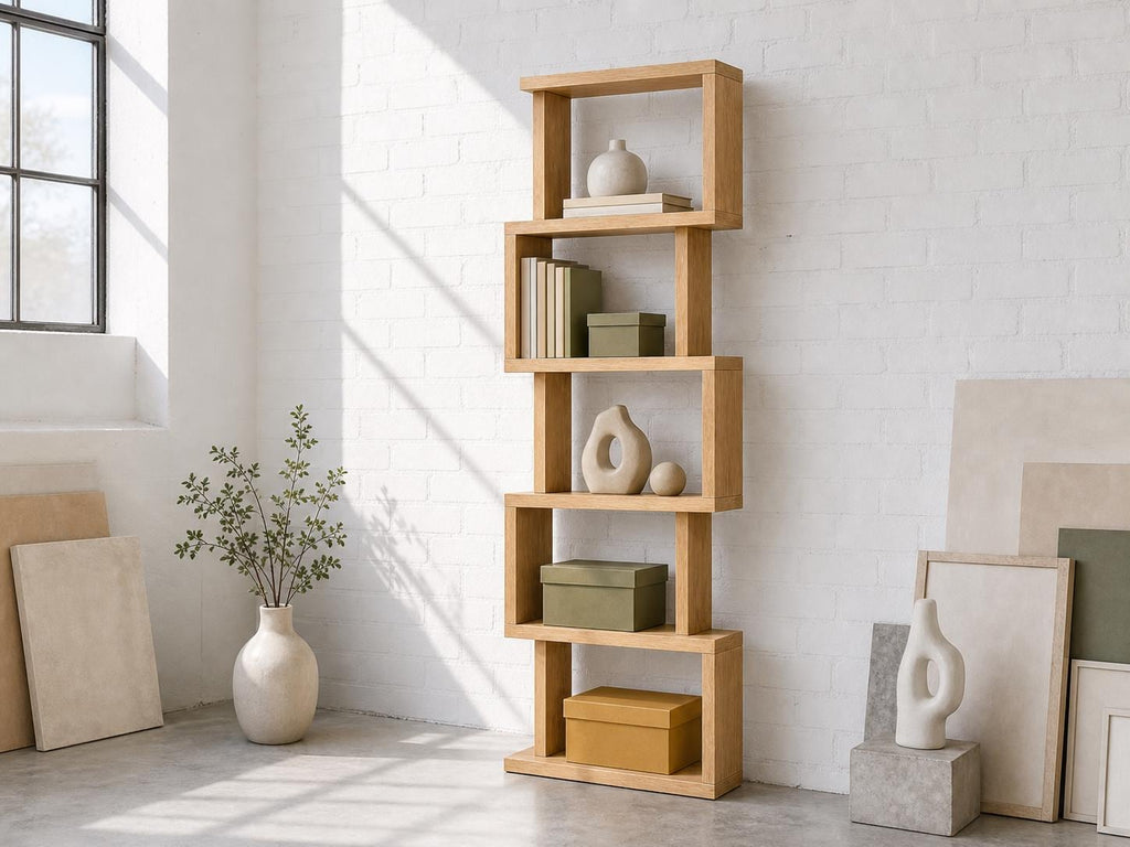 Natural Pine Wood Shelf Unit with Six Shelves