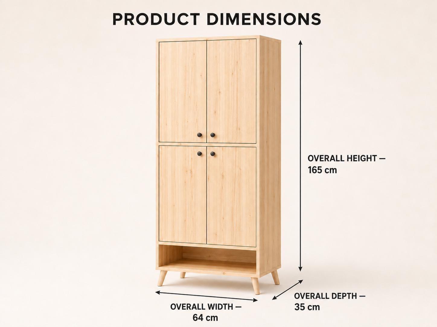 Natural Pine 4-Door 5-Shelf Wooden Storage Cabinet - Multipurpose