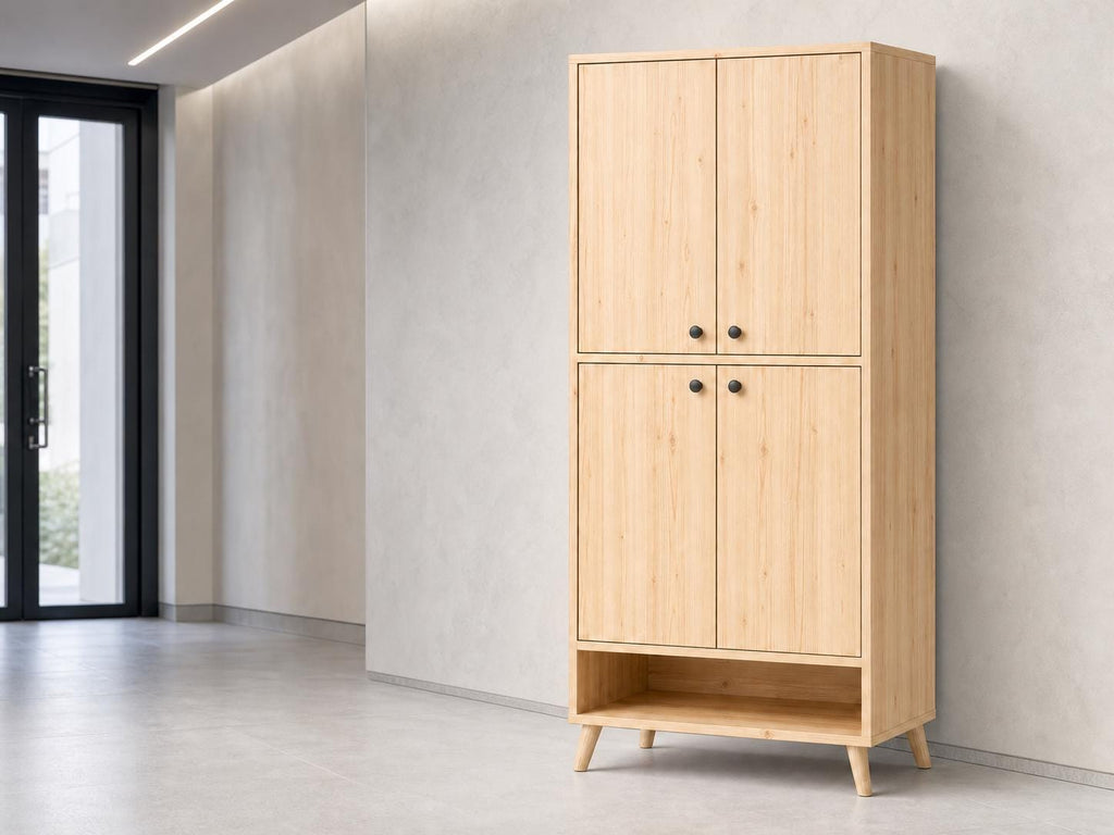 Natural Pine 4-Door 5-Shelf Wooden Storage Cabinet - Multipurpose